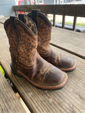 Dan Post Kids Brown Leopard Print Western Boots